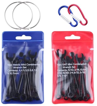Mini Wrench Set 20 Stuks - Standaard Metrisch en SAE 4mm-11mm & 5/32"-7/16" Combinatiesleutels - Super Dunne Draagbare Sleutelset