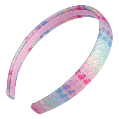 Regenboog haarband meisjes met glitter hartjes – smalle glanzende haarband in pastelkleuren – vrolijk haar accessoire voor kinderen of feestelijke gelegenheden