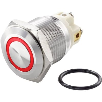 TRU COMPONENTS TC-7494688 TC-GQ16F-10E/L/R/12V/S Vandalismebestendige druktoets 48 V/DC 2 A 1x uit/(aan) Moment Rood IP65 1 stuk(s)