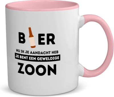 Akyol - bier, nu ik je aandacht heb je bent een geweldige zoon koffiemok - theemok - roze - Zoon - de beste zoon - verjaardagscadeau - verjaardag - cadeau - cadeautje voor zoon - zoon artikelen - kado - geschenk - gift - 350 ML inhoud