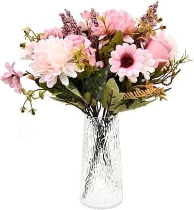 Kunstrozenboeket - 2 bundels zijden bloemen voor bruiloft, feestdecoratie en huisinrichting (Roze)