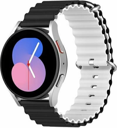 By Qubix - 22mm - Ocean Style siliconen bandje - Zwart / wit - geschikt voor Huawei Watch 3 / 4 / 5 (pro) - 46mm & geschikt voor Huawei Watch GT / GT 2 / GT 3 (pro) / GT 4 (pro) / GT 5 (pro) / GT 6 (pro) 46mm / Ultimate / Ultimate 2