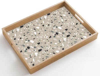 Dienblad hout 50x35 cm - Schootdienblad - Terrazzo - Patroon - Groen - Borrelplank rechthoek - Plateau dienbladen