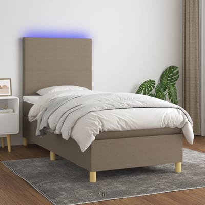 vidaXL - Boxspring - met - matras - en - LED - stof - taupe - 80x200 - cm
