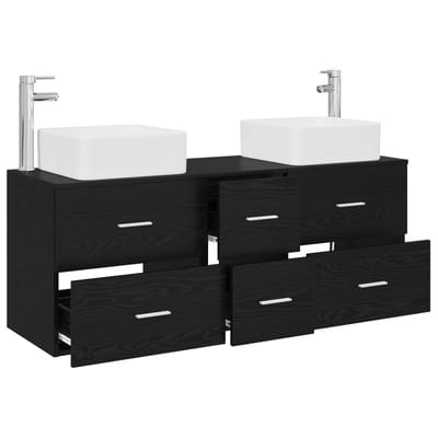 vidaXL - Badkamerkast - set - 3 - st - Zwart - 49,5 - x - 41 - x - 63 - cm - Bewerkt - hout