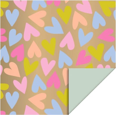 Cadeaupapier 70x300 cm - Big Hearts Gold Happy - Pistache