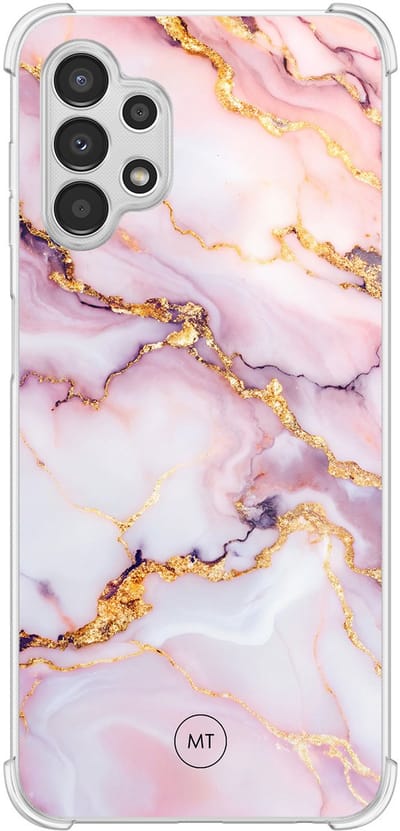 Hoesje (shockproof) geschikt voor Samsung Galaxy A13 4G - Marble pink - Extra sterke case - TPU/polycarbonaat - Marmer - Roze, Transparant