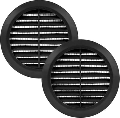 Set van 2 Ventilatie Rooster Rond 100 mm Zwart met Insectenhor