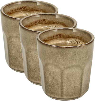 Koffiekopjes Set van 3 – Beige Glazuur Bekers 200ml Zonder Oor – Keramische Espresso Kopjes en Cappuccino Bekers – Aardewerk Koffiemokken – Voor Koffie, Thee en Horeca