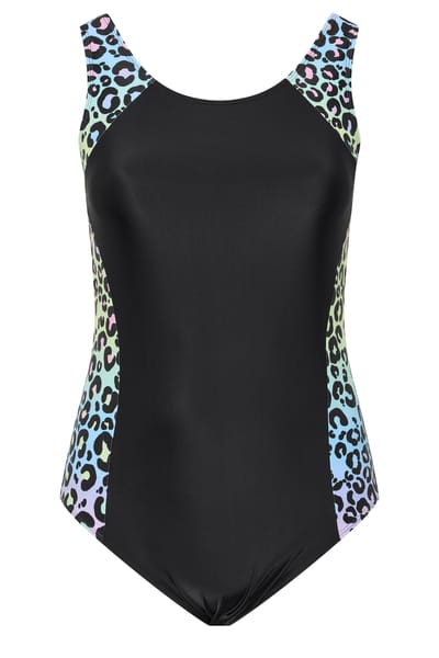 Yours Zwart Actief Badpak Met Pastelkleurige Luipaardprint Size 42