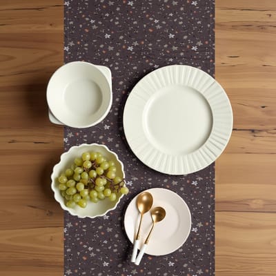 ABAKUHAUS Tafel-loper – Herfst-floristiek kunst – 40x180 cm – Lichte karamelkleur