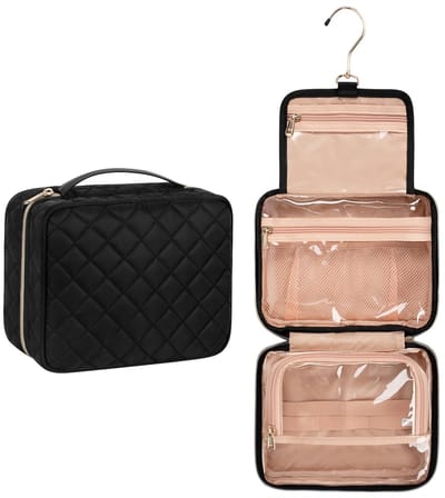 Dailygoods- Toilettas Draagbaar - Waterdichte Make-up Tas - Reis-toilettas - Cosmetica Organizer - 3 Vakken - Grote Capaciteit 24 x 19 x 9 cm - Make-uptas