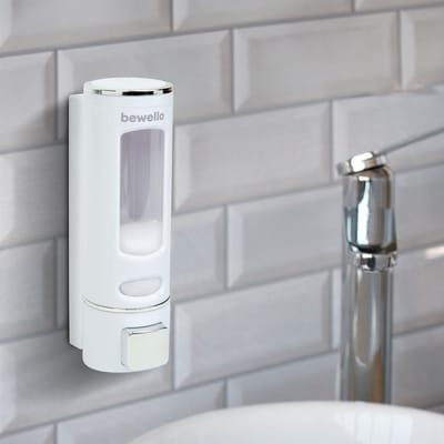 Zeepdispenser - Handmatig bediend - 400 ml - Wandmontage - Geschikt voor vloeibare zeep of desinfectiemiddel - Wit [51118A]