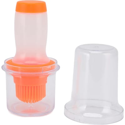 Olie Dispenser Fles 60ml Voedselkwaliteit Silicone Knijptype Borstel Gelijkmatig Warmte-isolatie Kookolie oranje