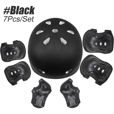 Ensemble d'Équipement de Protection 7 Pièces pour Enfants de 3 à 10 Ans Filles Garçons Avec Protections pour Poignets, Genoux, Coudes Pour Patinage, Vélo, Trottinette noir