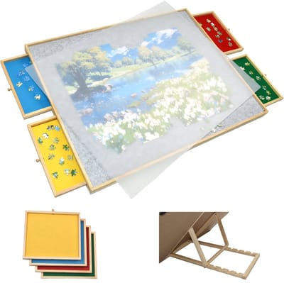 Verstelbare Puzzelbord met Sorteersysteem - Puzzelplaat met Bescherming - 4 Lades voor 1500 stukjes - Puzzelmat van Hout - Puzzel tafel - Portapuzzel - 89x68,7x4 cm