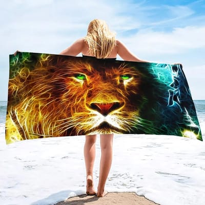 Serviette de Plage Animal de Feu Microfibre Serviette de Plage, Serviettes de Plage Sans Sable Surdimensionnées, Serviettes de Bain Natation Légères à Séchage Rapide 100X50 cm(39X20in)