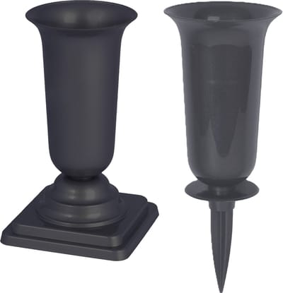 Form Plastic Grafvazen kunststof - set van 2x - antraciet - H37 en 40 cm - bloemenvaas herdenkingsplaats
