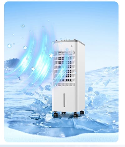 Stille watergekoelde ventilator draagbare airco met ijsblokkoeling zwenkfunctie links-rechts 3 standen, wit voor thuis en kantoor