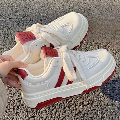 Gestreept Kinderschoentjes Lente en Herfst Nieuw Ins Trendy Dikke Zool Veelzijdige Casual Boardschoenen 40 rood
