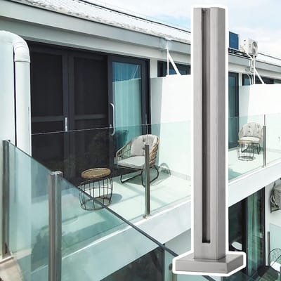 Glazen Balustrade Paal - Terras Reling Systeem - Veilige Afscheiding Creëren - Roestvrij Staal Constructie - Vierkante Basis - Zilver