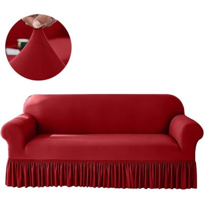 Effen Kleur Bankhoes Met Rok Stretch Hoekhoes Voor Woonkamer Antisliphoezen Voor Fauteuils 1 /2 /3 /4 Zits Home Decor 1 Seat(90-140cm) rood