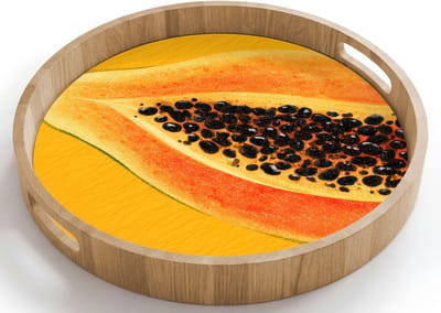 Dienblad rond 40x40 cm - Schootdienblad hout - Papaja - Oranje - Topisch - Borrelplank rechthoek - Plateau houten dienbladen
