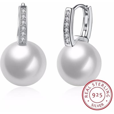 Lekani Dames Fijn Sieraden Nieuw Uitgegeven Kleine Cz Pave Witte Parel Kleine 925 Sterling Zilver Schattige Meisjes' Hoepel Oorbellen Creole Brinco white
