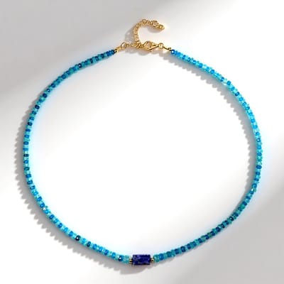 Cavill - Zilveren Ketting met Lapis Lazuli 5,56 ct en Apatiet 66,3 ct - 925 Sterling Zilver - Verstelbare Blauw Edelsteen Halsketting Dames