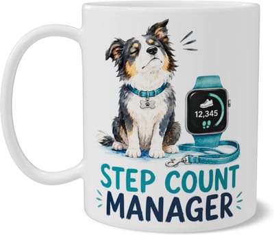Koffiemok met Border Collie en Smartwatch - Step Count Manager - Grappige Honden Mok - Wandelen en Sport Cadeau voor Hondenbaasjes - Dubbelzijdige Keramische Beker
