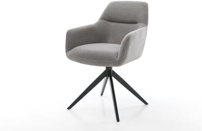 Eetkamerstoel Pejo-Flex kruisframe breed zwart zachte stof met structuur grijs 360° draaibaar rocker-functie pocketveer kern