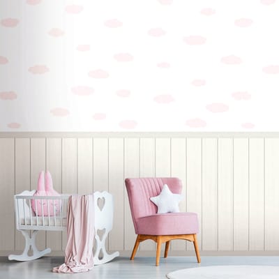 Fotobehang Profhome 398164-GU vliesbehang hardvinyl warmdruk in reliëf licht gestructureerd met kinder patroon mat wit lichtroze crèmewit lichtgrijs 1,59 m x 2,8 m