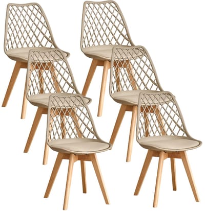 NaevaMi Eetkamerstoelen - Eetkamerstoelen Set van 6 - Eetkamerstoelen met Houten Poten - Modern en Minimalistisch - Pu Gewatteerde Zitting - Beukenhout Benen - Nordic Stoel Voor Keuken Woonkamer/Eetkamer - Khaki