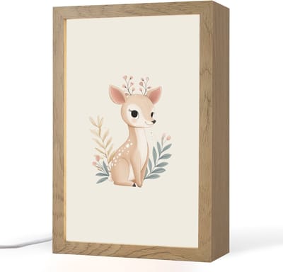 Nachtlampje 20x30 cm - Kinder lampje - Hertje - Minimalistisch - Aquarel - Bladeren - Tafellamp kinderkamer - Slaapkamer lamp - Bedlamp kinderen - Kinderlampje stopcontact - Wandlamp babykamer - Nachtlampjes