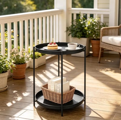 HAUSS SPOLE Bijzettafel - Ronde Tafel Met 2 Afneembare Metalen Bladen - Voor Woonkamer Slaapkamer Of Balkon - Metaal - 44x44x53 Cm - Zwart