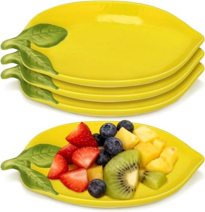 longziming -Citron Vormige Schaal - Citroen Kom - Keramieken Servies - Unieke Fruitvorm - Veelzijdig Gebruik - Levensmiddelenveilig Keramiek - Compact Design - Ruimtebesparend Opslaggemak - 4 Stuks