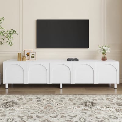 MODFU - Tv-Meubel - 5 Deuren - Kabeldoorvoer - Modern - Voor Woonkamer - MDF En Spaanplaat - Wit - 180 x 38 x 45 cm