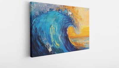 Saammp Canvas Schilderij - Blauwe golf - Abstract kunstwerk - 30x20 - Foto op canvas - Wanddecoratie - Muurdecoratie Woonkamer - Slaapkamer decoratie - Canvas Print