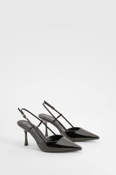 boohoo Dames Slingback Box Pointed Court schoenen | Zwart | Maat: 37