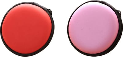 Set 2 Stuks Oortjes Zipper Case – Reizen, Vakantie – Opbergtas met Rits – Rood & Roze