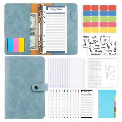A6 Cash Budget Binder – Franse stijl budgetplanner met ritszakjes, budgetkaarten & maandplanner – Vintage PU leren ringmap voor huishouden, kantoor en reizen,retro-groen