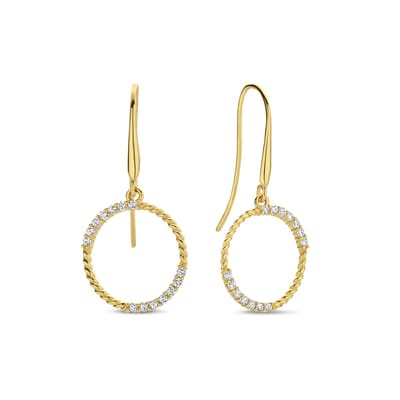 New Bling 9NBG-0744 Gouden oorbellen met Zirkonia - Oorhanger - Cirkel - 11,5mm - Zirkonia - 23mm Lengte - 14 Karaat - Goud