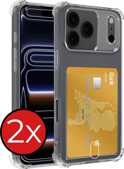 Hoesje - 2 Stuks - Geschikt voor iPhone 17 Pro / 18 Pro - Met Pashouder en Kaarthouder - Telefoon Hoes Shockproof - Back Cover - Siliconen Case - Shock Proof - Pasjes Houder - Telefoonhoes - Transparant