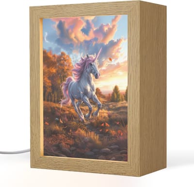 Nachtlampje 15x20 cm - Kinder lampje - Eenhoorn - Sprookjes dier - Natuur - Meisjes - Tafellamp kinderkamer - Slaapkamer lamp - Bedlamp kinderen - Kinderlampje stopcontact - Wandlamp babykamer - Nachtlampjes