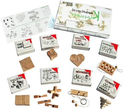 Knobelspel Klassiekers Sets - Behendigheidsspelletjes Puzzels - Hersenen Trainen - 8 Verschillende Mini-puzzels - 20.7 x 12.6 x 2.4 cm