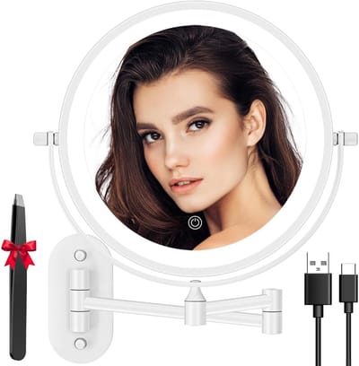 Dimbare LED Makeup Spiegel met 1X/10X Vergroting, Wandmontage en 360 Graden Rotatie