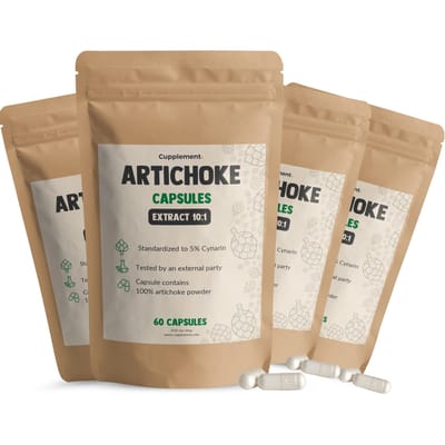 Cupplement Artisjok Extract 10.000 mg per dagdosering Combideal 4x 60 Capsules - Artichoke 10:1 extract - 2.5 %Cynarine - Vegan - Zonder toevoegingen - Lab getest - 60 dagen voorraad per zakje