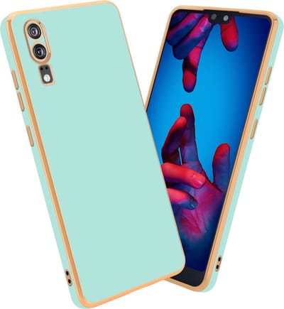 Cadorabo Hoesje geschikt voor Huawei P20 in Glossy Mintgroen - Goud - Beschermhoes Case Cover van flexibel TPU-silicone en met camerabescherming