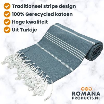 Romana Products Stripe Hamamdoek - Baddoek - Strandlaken - Saunalaken - 100cm x 180cm - Teal