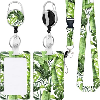 Travel Cords - Pashouder Set Palmbladeren 4-delig - 4 in 1 set - pashouder - keycord - uitrekbare badgehouder - telefooncord - stevig - werk - school